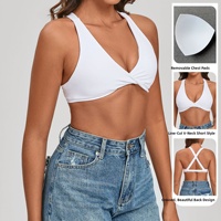 Soutien-gorge de sport personnalisé en gros pour femme, avec torsion devant, col en V, dos croisé, coussinets amovibles, crop top de yoga, vêtements de fitness et de yoga OEM