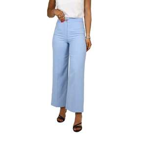 Pantalon pour femme bleu ciel à jambes larges et taille haute, décontracté - Product Image 1