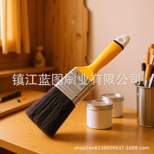 Pinceles planos para pintar con cerdas de cerdo, mango de plástico amarillo, 18-26 mm, para pintar y limpiar. - Product Image 1