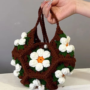 Venta Directa de Fábrica, Bolsos Tejidos a Crochet Hechos a Mano, Bolsos Cruzados de Algodón Modernos, Bordado de Dibujos Animados <span class=keywords><strong>Mediano</strong></span>, Floral, Ligero - Product Image 4