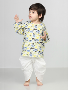 Kurta imprimé éléphant pour bébé garçon avec pantalon dhoti blanc, tenue ethnique traditionnelle pour tout-petits, vêtements confortables pour les fêtes - Product Image 2