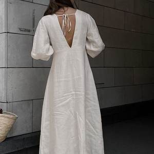 Enyami francese Resort Chic Vintage <span class=keywords><strong>elegante</strong></span> <span class=keywords><strong>cotone</strong></span> lino manica a sbuffo abiti corti da donna Casual camicia larga <span class=keywords><strong>abito</strong></span> da donna - Product Image 3