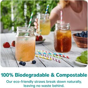 Striped <b>Paper</b> Drinking Straws Sturdy Non-Soggy 100% <b>Biodegradable</b> Eco-Friendly Food-Safe Ink Multi-Layered Long-Lasting Party - Product Image 5