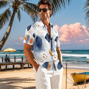 Image personnalisée Chemise chic décontractée à manches courtes avec col mandarin motif floral pour hommes 100% coton pour la saison printemps-été - Product Image 4