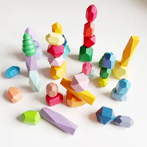 Wooden Rainbow Stacking Stones Colorful Building Blocks Kids Montessori Toys Early Learning Educational Toys for Baby Toddlers