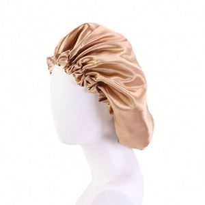 Bonnet en satin réglable pour femmes, double couche, avec cordon de serrage, pour le sommeil, en soie, avec logo personnalisé, promotion - Product Image 2