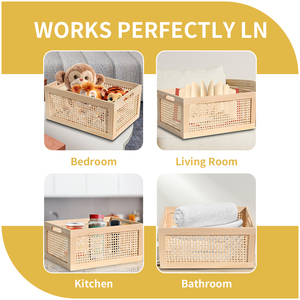Natural Bamboo <b>Storage</b> Bin Faux Rattan Frame <b>Wicker</b> <b>Storage</b> <b>Baskets</b> with Handles Natural - Product Image 6