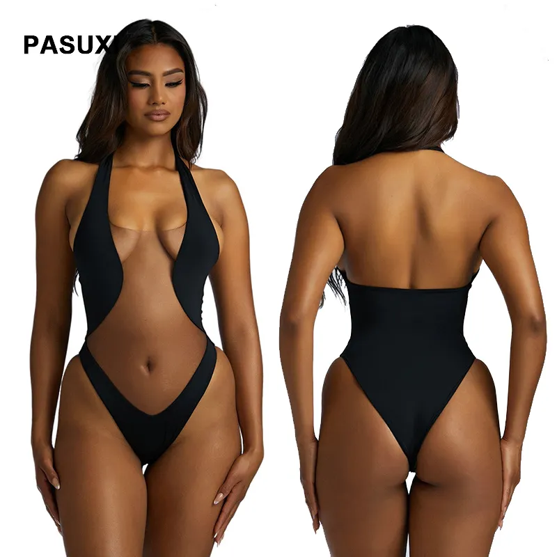 ملابس سباحة نسائية مثيرة من قطعة واحدة من PASUXI, ملابس شاطئ صيفية للسيدات مكونة من قطعة واحدة بتصميم شبكي بدون أكمام وظهر مفتوح من دون أكمام لعام 2023