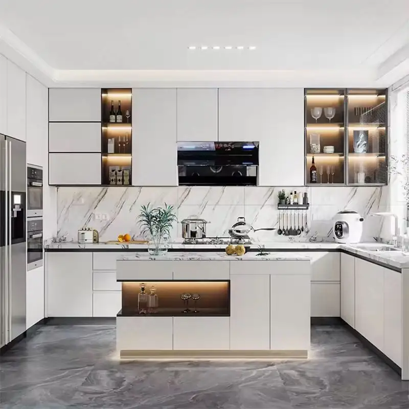 High Gloss Flat Panel White Modular Modern Kichen Cabinets Modern Kitchen Furniture Luxury Designs