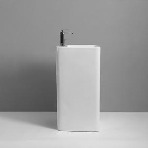 Lavabo rectangulaire sur pied De Ouvenor avec robinet monotrou, finition lisse et brillante pour salle de bain - Product Image 4