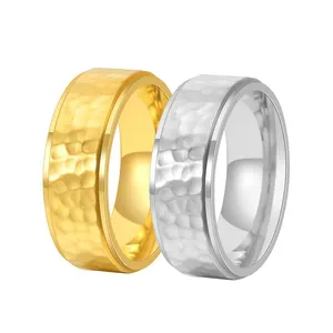 8mm cincin baja tahan karat cincin jari Model palu buatan tangan lubang bulan emas perak perhiasan cincin jari baja tahan karat 662
