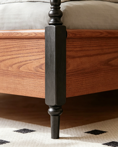 Premium Solid Wood <b>Bed</b> Frame French Vintage Wavy Headboard Black Turned Legs Two-tone Bedroom Furniture Stable Home Wooden <b>Doubl</b> - Product Image 6