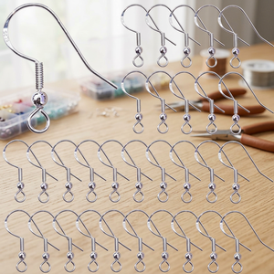 Crochets d'oreille ronds en argent sterling S925 plaqué transparent, faits à la main, accessoires de boucles d'oreilles DIY, composants de bijoux semi-finis, en boîte - Product Image 3