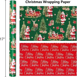 Diseño de patrón de árbol de Navidad en colores rojo y verde para papel de regalo navideño Impresión a color en ambos lados Personalizable - Product Image 6