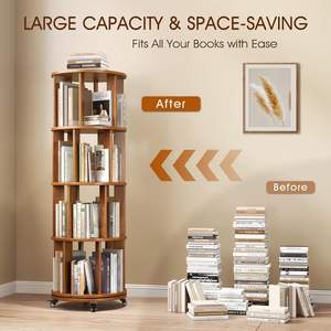 Estantería giratoria de 360 ° para sala de estar, <span class=keywords><strong>torre</strong></span> con ruedas bloqueables, estantería giratoria de madera maciza, estantería de esquina de 4 niveles - Product Image 3
