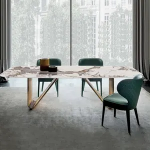 중반 세기 프랑스 스타일 레스토랑 테이블 스테인레스 스틸 다리 Dinning 테이블 멋진 저렴한 가격 패널 테이블 홈