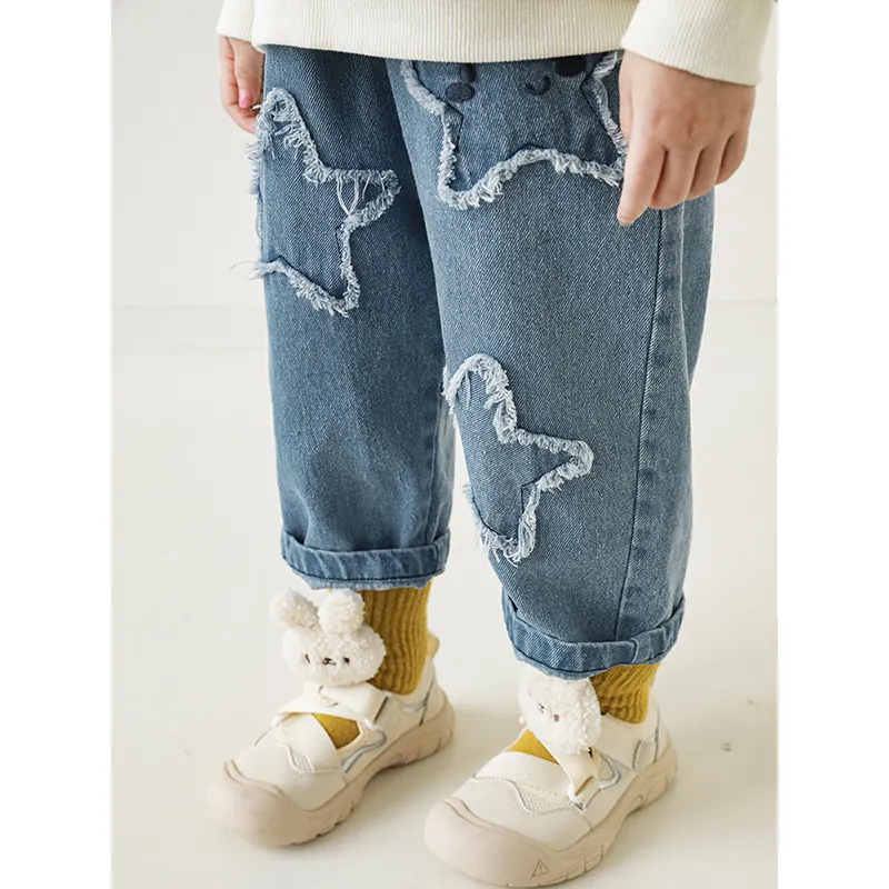 New Custom Cotton Children Casual Pants Kids Sand Trousers Toddler Star Pattern Jeans