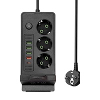 Stop Kontak Multifungsi Standar Eropa 3 Lubang 4 USB 1 Tipe C dengan Pengisian Daya Cepat Ponsel