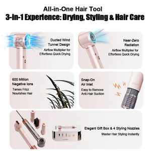 Ensemble de coiffure 5-en-1 tout-en-un haute puissance, sèche-cheveux 3 vitesses, boucleur, brosse à air chaud, outil de coiffage portable en ABS - Product Image 5