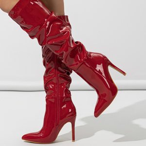 2026 Over the Knee <b>Boots</b> Women Fashion Pointed Black Side Zipper Stiletto Heels Women Shiny Pleated High Heels - Product Image 4