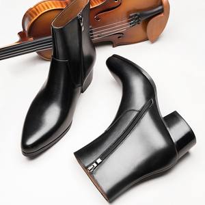 Botas de Cuero de Hombre con Punta Puntiaguda y Caña Alta, Cómodas, 2026, Nuevas Botas de Tobillo de Cuero Genuino, Calzado de Tacón Alto a la Moda - Product Image 4