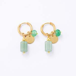 Boucles d'oreilles pendantes en acier inoxydable plaqué or 18 carats à la mode pour femmes avec breloques turquoise naturelle - Product Image 6