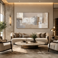 Peinture murale abstraite neutre douce sur toile, blocs de couleur beige et gris, peinte à la main, taille personnalisée, décoration moderne de luxe pour hôtel
