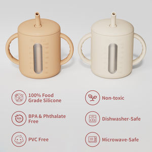 Vaso de Entrenamiento Antiderrames para Niños Pequeños, Aislado, de Silicona, con Pajita, Totalmente de Silicona, Transparente - Product Image 6