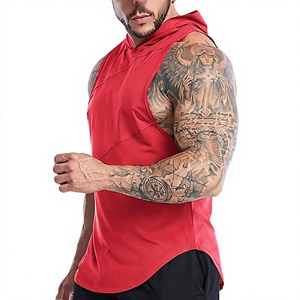 Custom <b>Sleeveless</b> <b>Hoodie</b> Wholesale Men Muscle <b>Hoodie</b> Pullover Kangaroo Pocket Drawstring Gym Workout Streetwear Blank OEM - Product Image 2