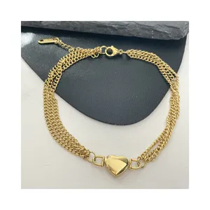 HP heart bracelet 18k real gold Three chain girlishness gold plated heart bracelet custom gold plated bracelet