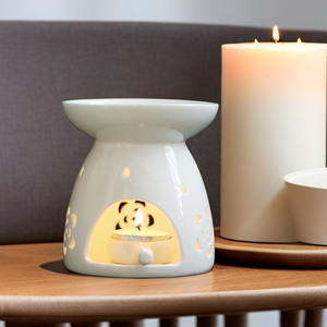 Chauffe-cire en céramique pour le thé, ensemble d'huile aromatique, brûleur, bougie ronde faite à la main - Product Image 4