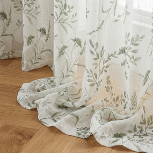 Cortinas Transparentes Impresas con Diseño Personalizado al por Mayor, Cortinas de Voile de <span class=keywords><strong>Lino</strong></span> Sintético de Primera Calidad, Tratamientos de Ventanas Botánicos Directos de Fábrica - Product Image 3