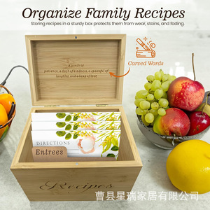 Wooden Recipe Box Rectangular Desktop Storage Organizer For Kitchen Cooking Recipes - Product Image 4