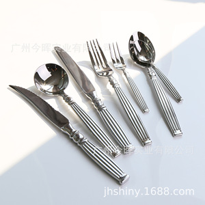 Juego de Cubiertos de Acero Inoxidable 304 Estilo Francés Shiny-Jh, Diseño de Columna Romana con Acabado Pulido Espejo, Cuchillo, Tenedor y Cuchara para Cena - Product Image 5