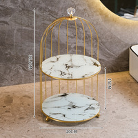Rak Penyimpanan Kosmetik dan Perawatan Kulit Modern Desain Sangkar Burung Besi Dua Tingkat yang Dapat Diputar dan Dilepas untuk Ruang Tamu/Meja