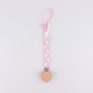 Chaîne de sucette <span class=keywords><strong>anti</strong></span>-chute en corde de coton tressée à la main, avec clip en bois de hêtre en forme de cœur, la plus vendue - Product Image 5