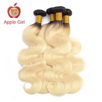 Tissage en lot brésilien Remy coloré vison 100% cheveux naturels, Apple Girl ombré noir platine blond 1B/613 Body Wave