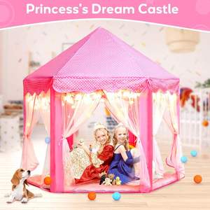 Tienda de Campaña Infantil de Princesa Rosa al por Mayor para Niñas, Casa de Juegos Hexagonal con Luces de Estrellas de Hadas y Alfombra Suave - Product Image 6