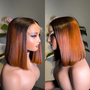 Parrucca Bob Corta 1B/350 Ombre Rosso Rame con Chiusura HD Senza Colla, <span class=keywords><strong>Capelli</strong></span> Umani Vergini Vietnamiti Grezzi a Doppia Trama - Product Image 3
