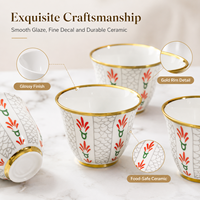 Conception personnalisée faite à la main ensemble de tasses à café en céramique arabe du Moyen-Orient petites tasses Cawa en porcelaine dorée 12 pièces