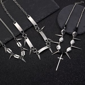 Collar de Acero Inoxidable Galvanizado Unisex, Estilo Gótico Oscuro, con Remaches y Diseño Cruzado, Exagerado, Estilo Instagram, de Nicho, con Personalidad - Product Image 4