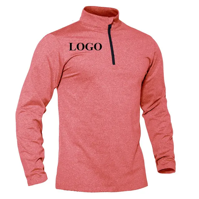 Men's 1/4 Zipper Tops Recycled Polyester Gym Running T Shirt Custom Blank Cationic Long Sleeve Tshirts