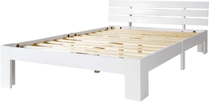 Modern duurzaam massief houten tweepersoonsbed met lattenbodem en hoofdbord voor volwassenen, kinderen en tieners - Wit - Product Image 6