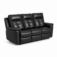 Ensemble de canapés inclinables modernes en cuir PU noir capitonné avec structure en bois, configuration 3+2+1, table basse escamotable et porte-gobelets