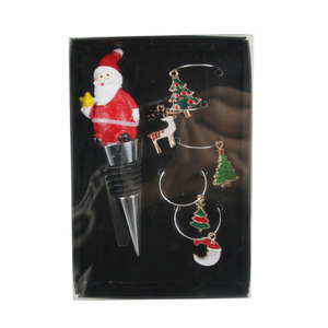 Christmas Wine Stopper And Glass Ring 5 Piece Set Plastic Bottle Christmas Decor For Wine Bottles - Product Image 4