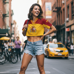 Streetwear Boxy Mesh 2026 Fans Espagne Drapeau Football Maillot Sublimation Collège Football Américain Boxy Maillot Court - Product Image 1