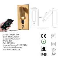 Applique murale de chevet encastrée à LED réglable Lampe murale de lecture pour chambre d'hôtel avec chargeur USB de type C 5V