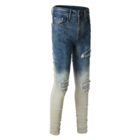 Vente en gros Pantalon denim bleu dégradé Pantalon hip hop bicolore en détresse Stack de créateur Slim Fit Patchwork Jeans Pantalons pour hommes