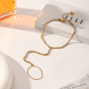 KITI Pulsera de Cadena de Mano y Anillo de Dedo de Acero Inoxidable <span class=keywords><strong>con</strong></span> <span class=keywords><strong>Zirconia</strong></span>, Bañada en Oro de 18K, Joyería de Moda para Mujer - Product Image 2