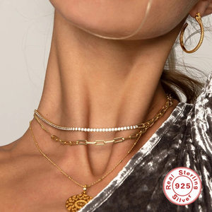 Collier tennis ROXI Fashion en argent sterling S925 plaqué or 18 carats avec chaîne trombone - Product Image 5